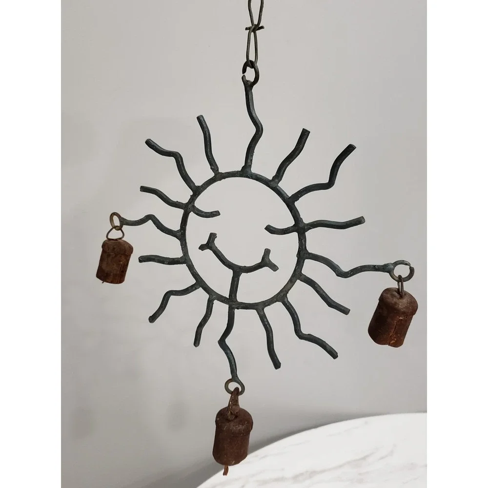 Vintage Verdigris Sun Chime Garden Decor Mobile Rustic Whimsical 90s Celestial‎